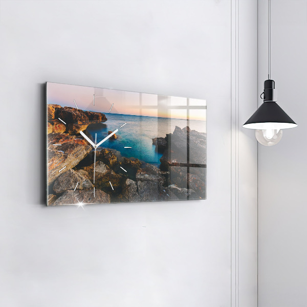 Glass wall clock rectangular Sea landscape