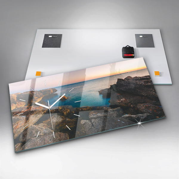 Glass wall clock rectangular Sea landscape