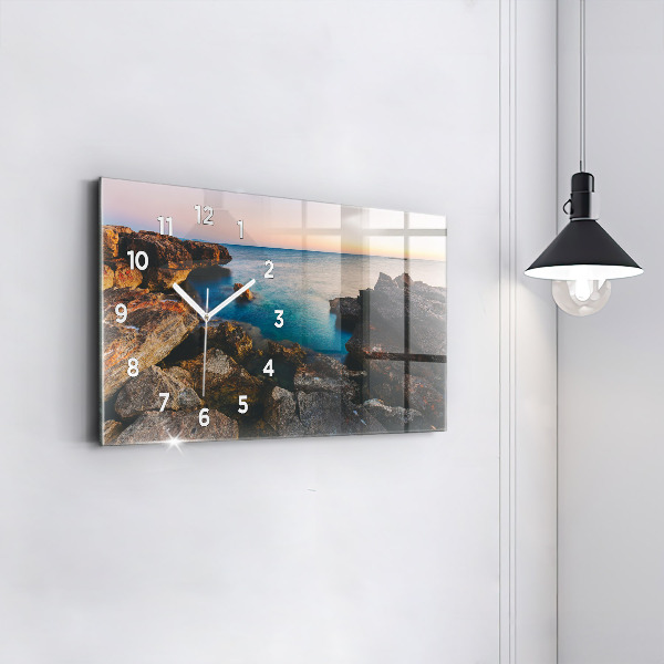 Glass wall clock rectangular Sea landscape