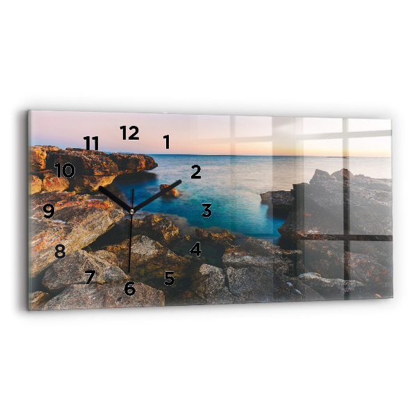 Glass wall clock rectangular Sea landscape