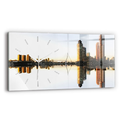 Glass wall clock rectangular A city on the river