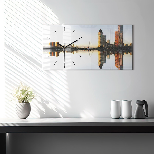 Glass wall clock rectangular A city on the river