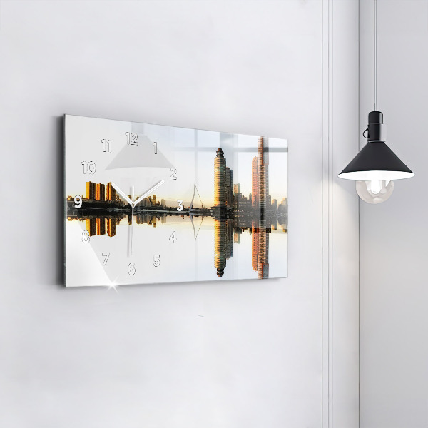 Glass wall clock rectangular A city on the river