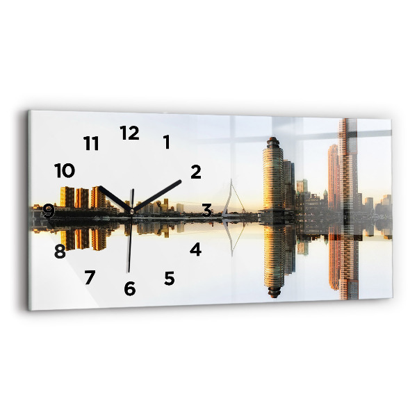 Glass wall clock rectangular A city on the river