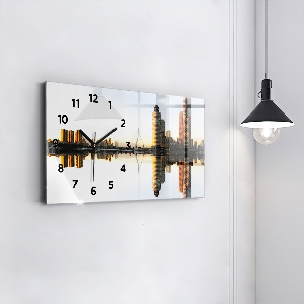 Glass wall clock rectangular A city on the river