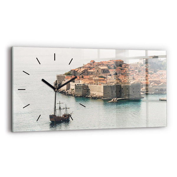 Glass wall clock rectangular Sailing ship in Dubrovnik