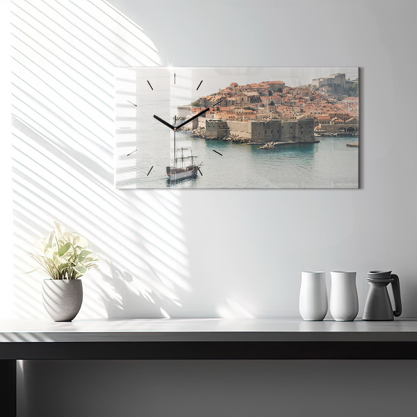 Glass wall clock rectangular Sailing ship in Dubrovnik