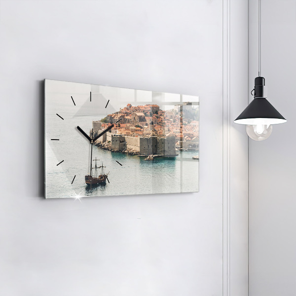 Glass wall clock rectangular Sailing ship in Dubrovnik