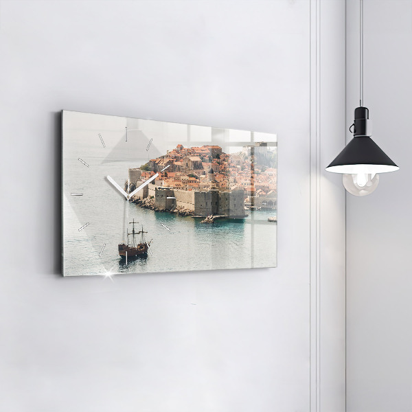 Glass wall clock rectangular Sailing ship in Dubrovnik