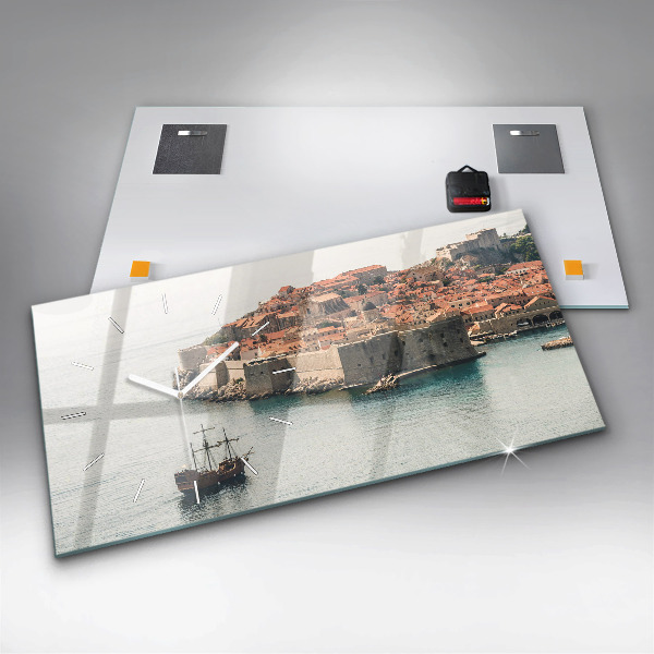 Glass wall clock rectangular Sailing ship in Dubrovnik