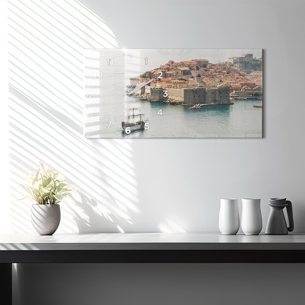 Glass wall clock rectangular Sailing ship in Dubrovnik