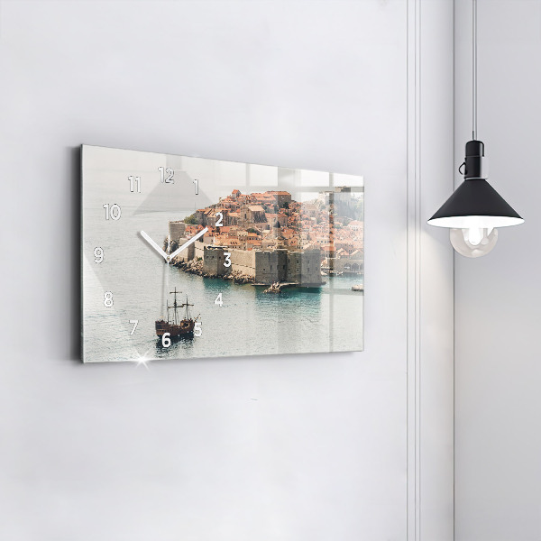 Glass wall clock rectangular Sailing ship in Dubrovnik