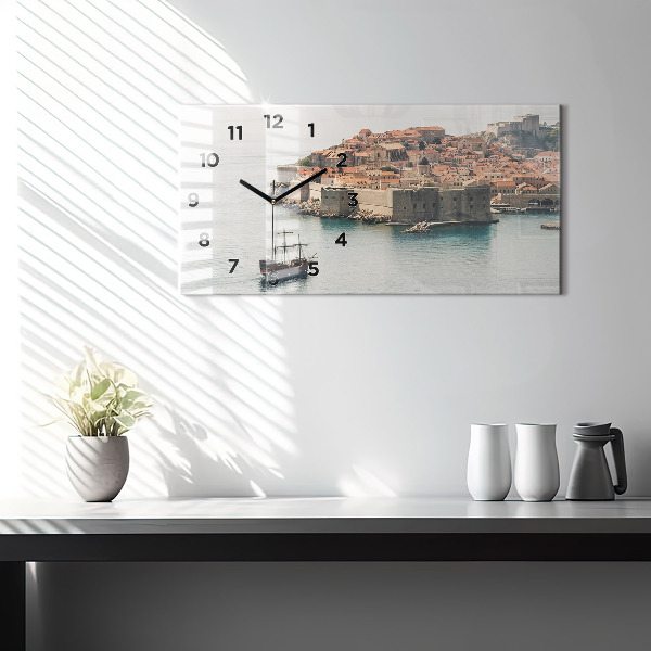 Glass wall clock rectangular Sailing ship in Dubrovnik
