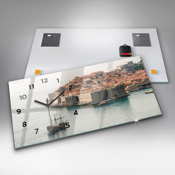 Glass wall clock rectangular Sailing ship in Dubrovnik
