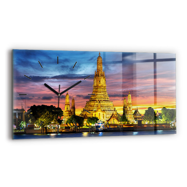 Glass wall clock rectangular Temple in Bangkok
