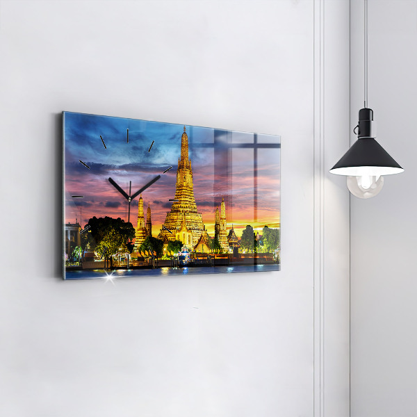 Glass wall clock rectangular Temple in Bangkok