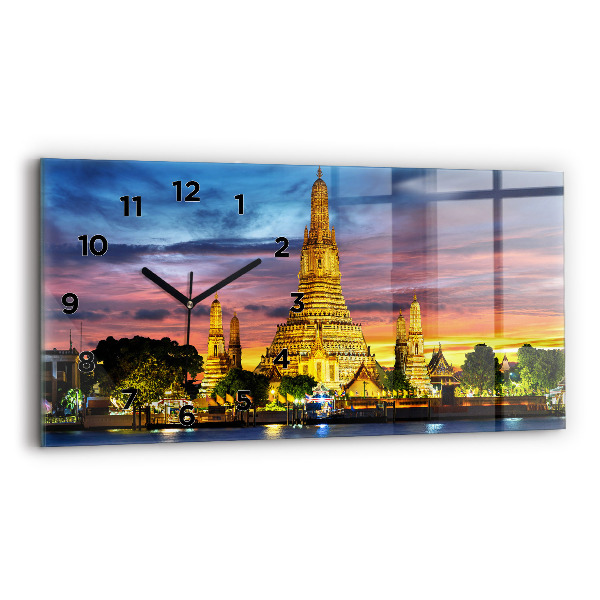 Glass wall clock rectangular Temple in Bangkok