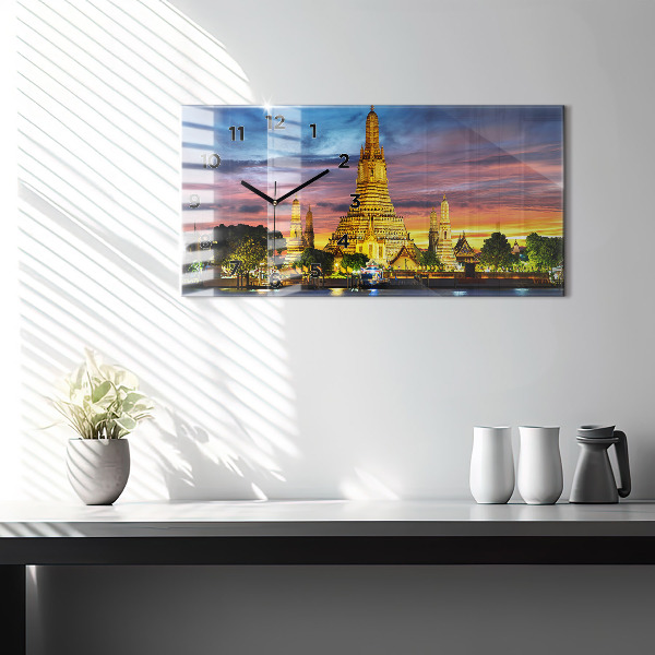 Glass wall clock rectangular Temple in Bangkok