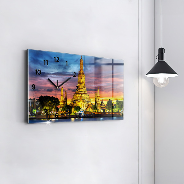 Glass wall clock rectangular Temple in Bangkok
