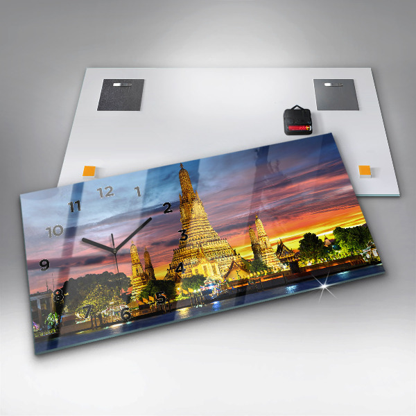 Glass wall clock rectangular Temple in Bangkok