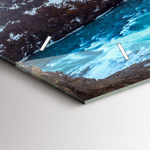 Glass wall clock rectangular Gullfoss Waterfall in Iceland