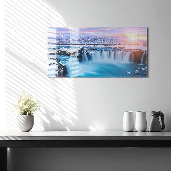 Glass wall clock rectangular Godafoss Waterfall Iceland