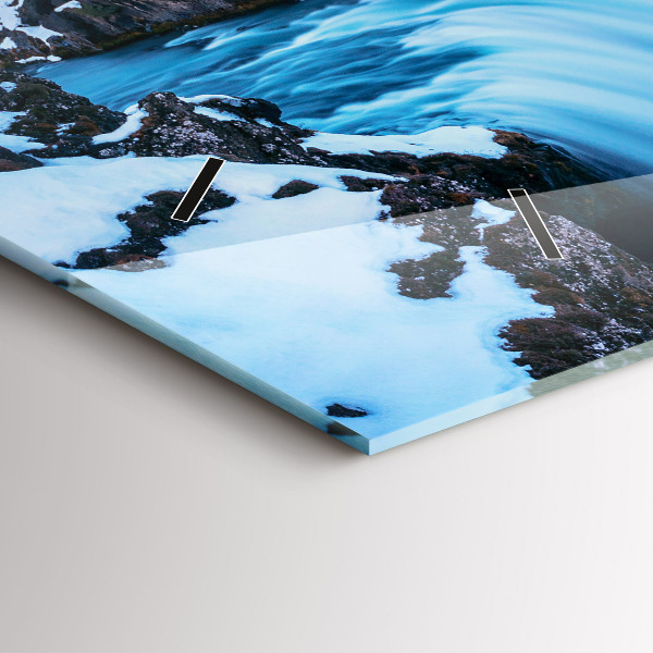 Glass wall clock rectangular Godafoss Waterfall Iceland