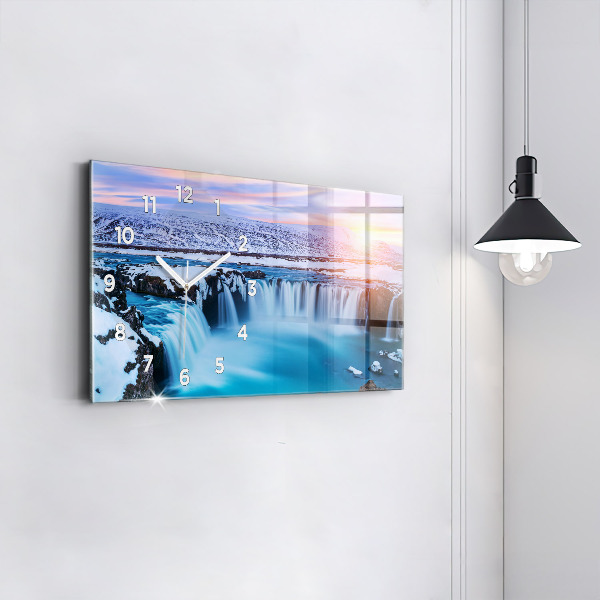 Glass wall clock rectangular Godafoss Waterfall Iceland