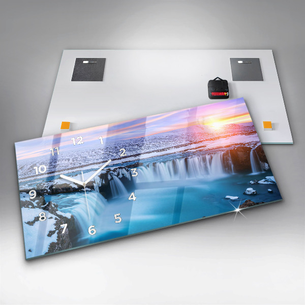 Glass wall clock rectangular Godafoss Waterfall Iceland