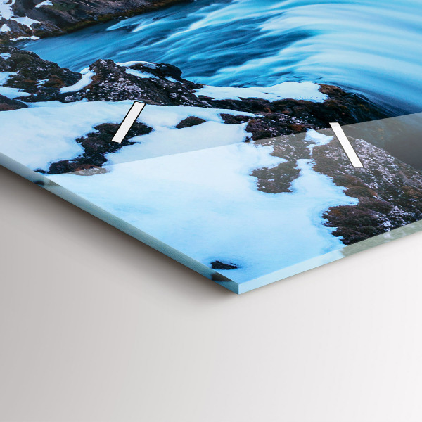 Glass wall clock rectangular Godafoss Waterfall Iceland