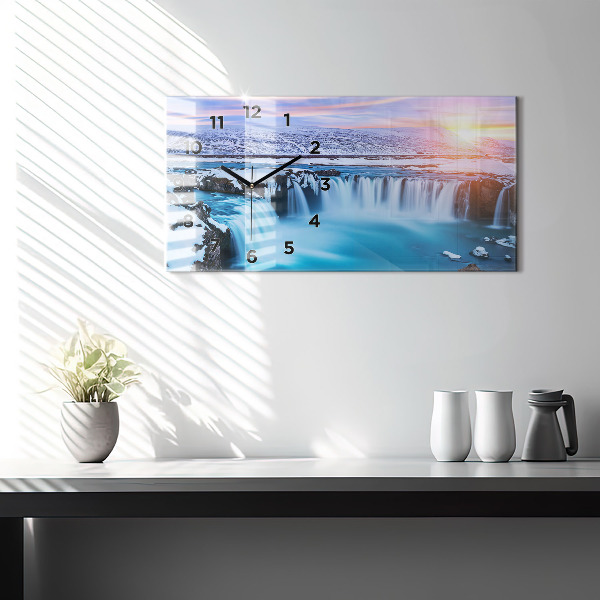 Glass wall clock rectangular Godafoss Waterfall Iceland