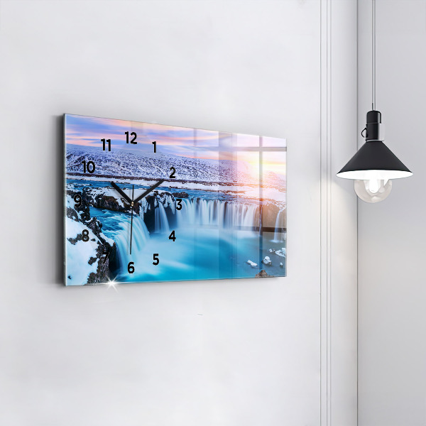 Glass wall clock rectangular Godafoss Waterfall Iceland