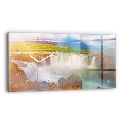 Glass wall clock rectangular Godafoss in Iceland