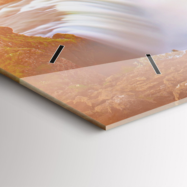 Glass wall clock rectangular Godafoss in Iceland