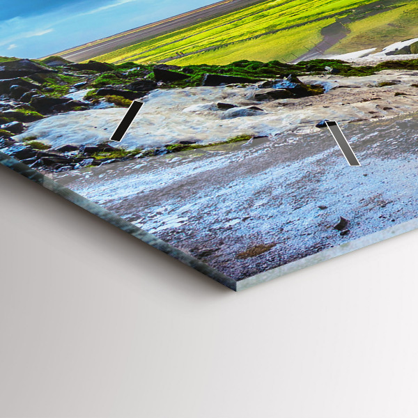 Glass wall clock rectangular Waterfall in Iceland