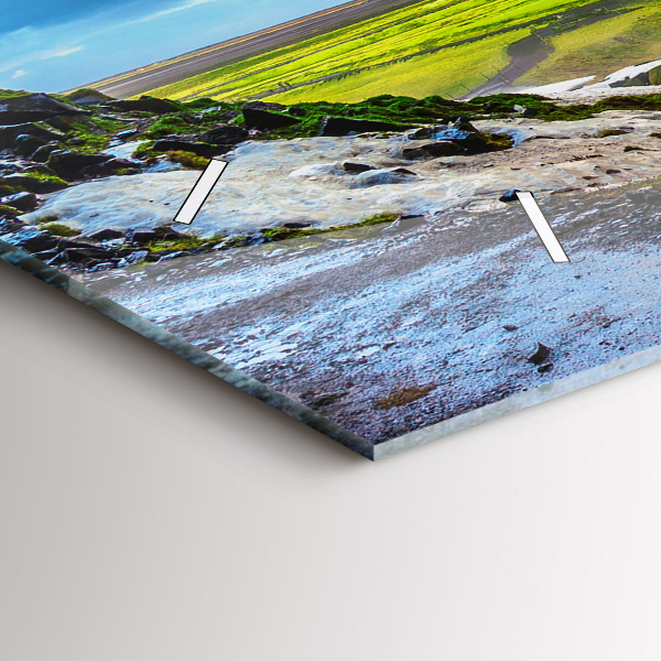 Glass wall clock rectangular Waterfall in Iceland