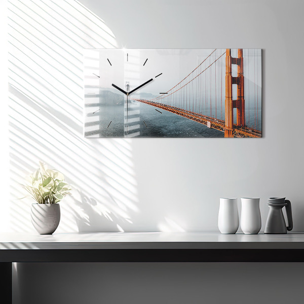 Glass wall clock rectangular Golden Gate Bridge