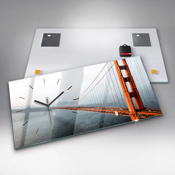 Glass wall clock rectangular Golden Gate Bridge