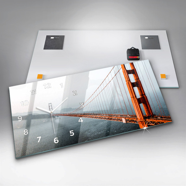 Glass wall clock rectangular Golden Gate Bridge