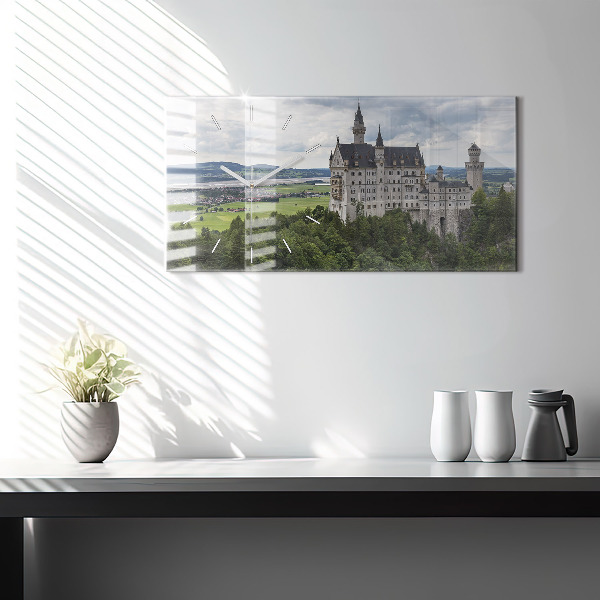 Glass wall clock rectangular Neuschwanstein Castle