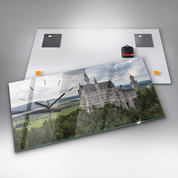 Glass wall clock rectangular Neuschwanstein Castle