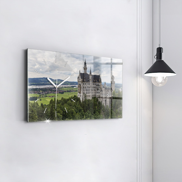 Glass wall clock rectangular Neuschwanstein Castle