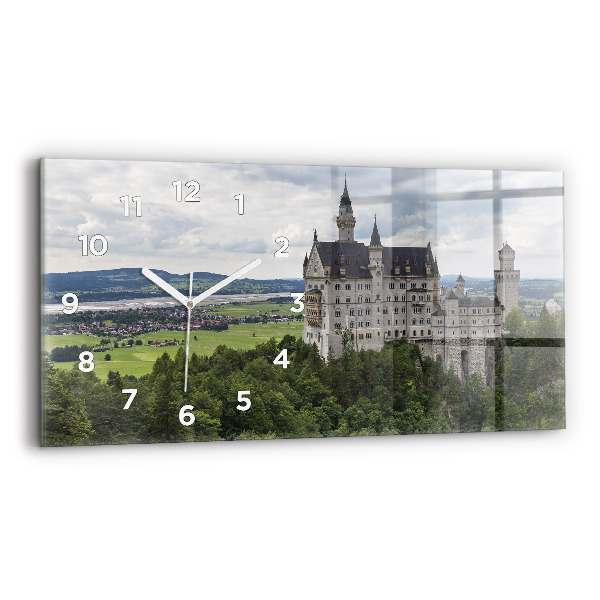 Glass wall clock rectangular Neuschwanstein Castle