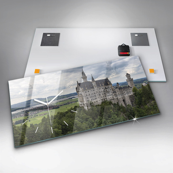 Glass wall clock rectangular Neuschwanstein Castle