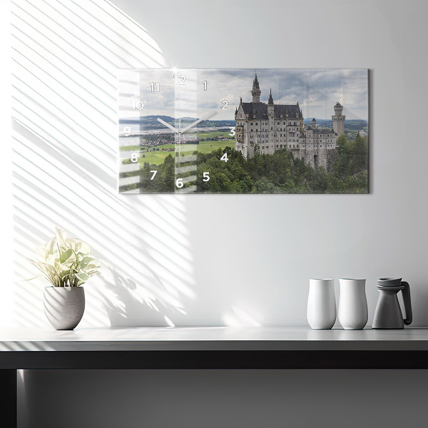 Glass wall clock rectangular Neuschwanstein Castle