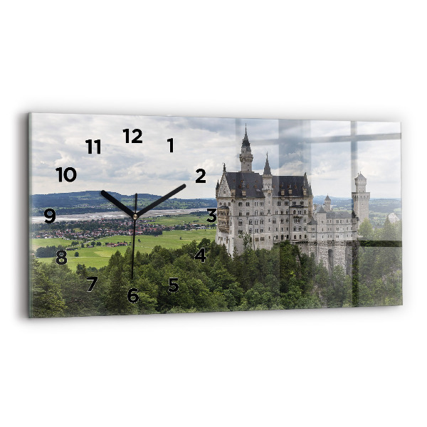 Glass wall clock rectangular Neuschwanstein Castle