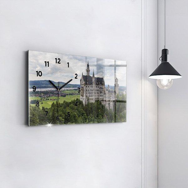 Glass wall clock rectangular Neuschwanstein Castle