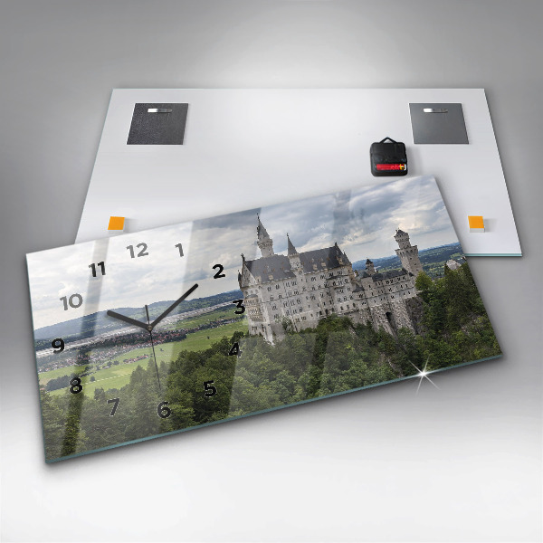 Glass wall clock rectangular Neuschwanstein Castle