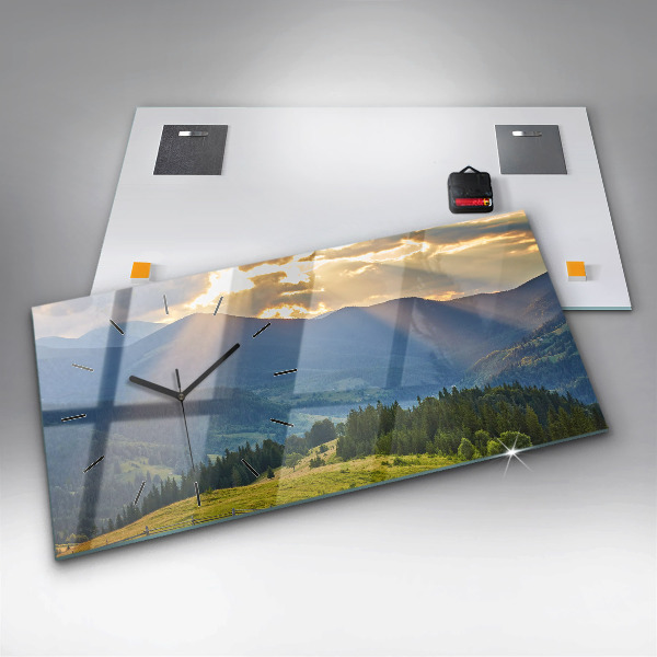 Glass wall clock rectangular Landscape with forests