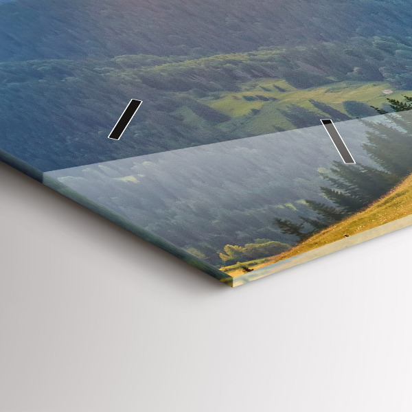 Glass wall clock rectangular Landscape with forests
